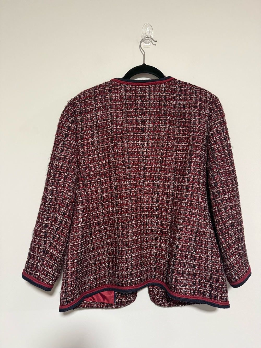 Talbots Burgundy/Navy Round Neck Tweed Blazer Jacket Size 14 Classic Office - Picture 2 of 11